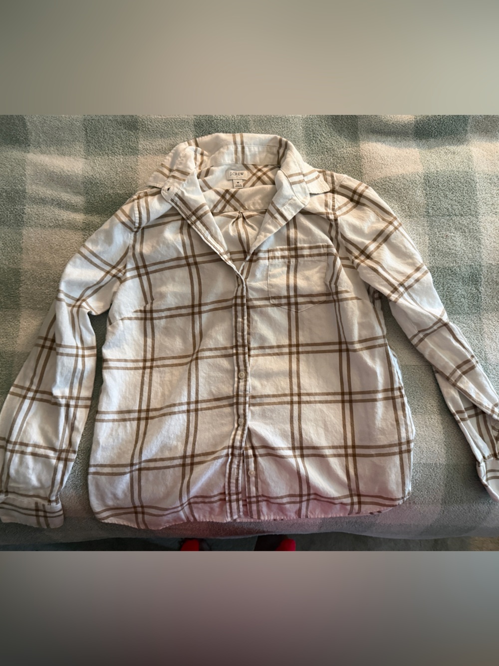 J. Crew Cream and Tan Plaid Button-Up Utility Jacket